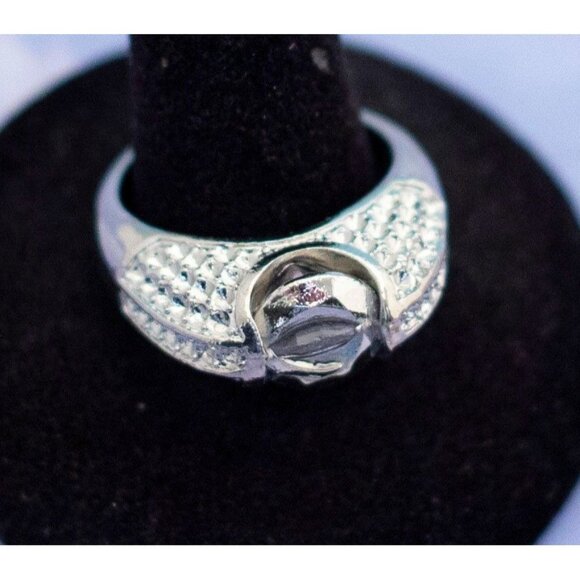 Vintage Art Deco Silver Tone Round Cut Modern Ring - S22 - Picture 1 of 3